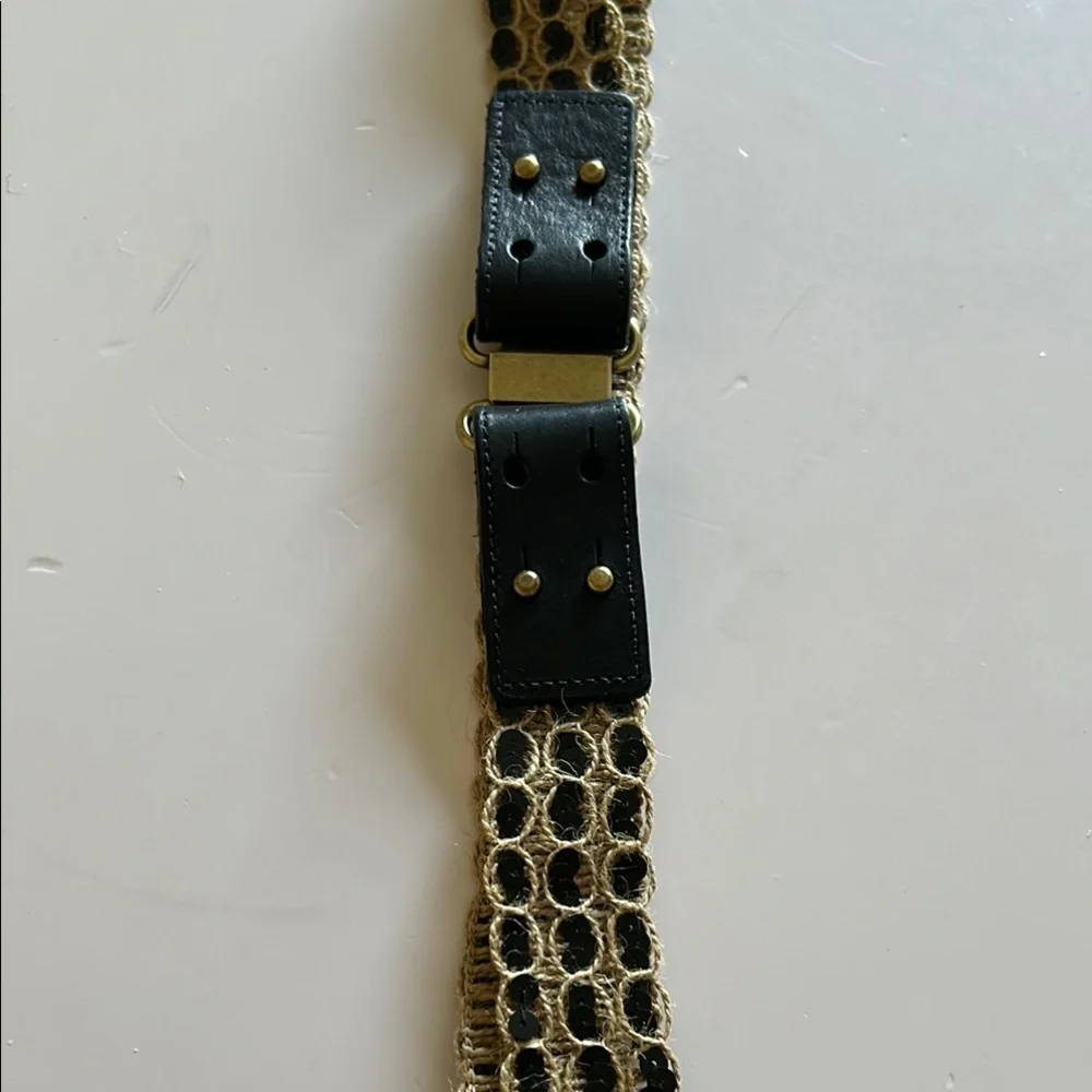 J Crew Jute & Leather Belt Sequin Accents Brass Hardware - Size MEDIUM - Picture 1 of 12